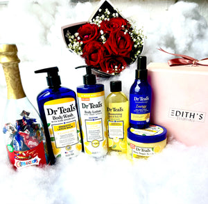 Valentine Brightening & Toning Set : Dr Teals Skincare +Roses + Chocolate