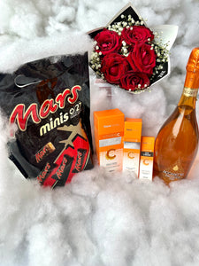 Valentine Brightening Set : Face Facts Skincare + Prosecco + Chocolate +Roses